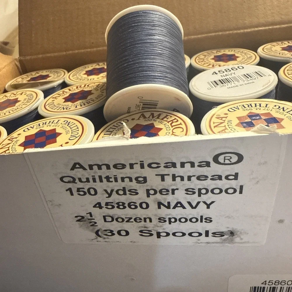 1 Case: 30 Spools - NAVY Americana Quilting Thread 150 Yds 100% Glacéd Cotton